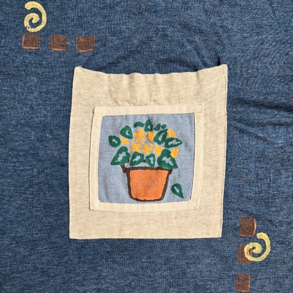 Vintage Cover Charge 100% Cotton Blue Patch Pocket Midi Dress Boho Whimsical - Picture 4 of 8